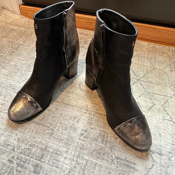 Henry Beguelin Leather Boots Black Silver Cap Toe 39 - Picture 1 of 12